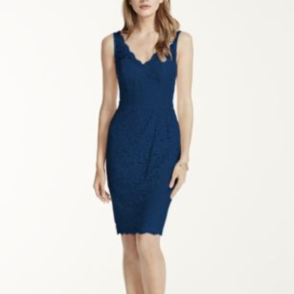 David's Bridal Short Tank Lace Dress - Marine